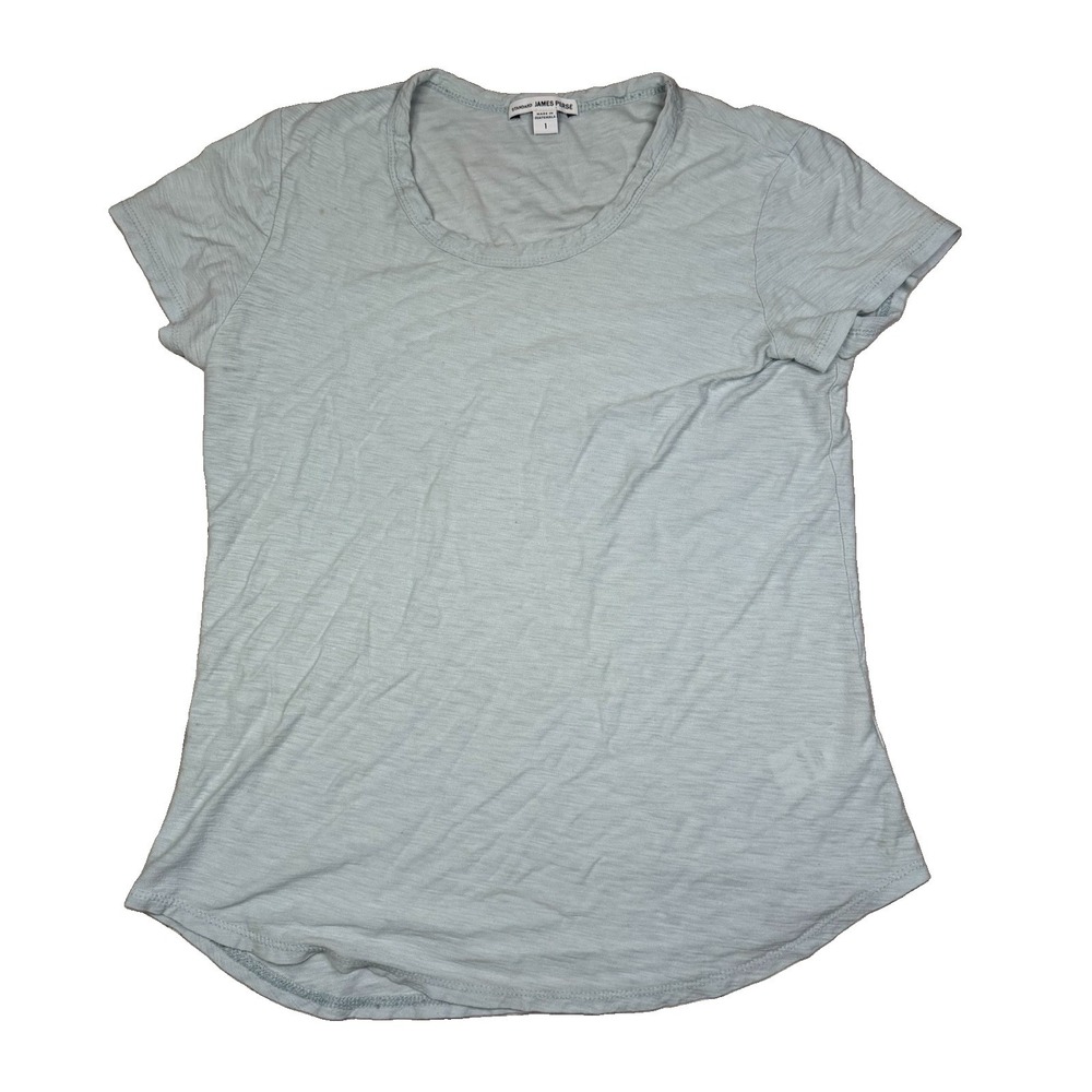 James Perse Sz 1 Classic Slub Tee Scoop Neck Short Sleeve Blue T-Shirt Cotton